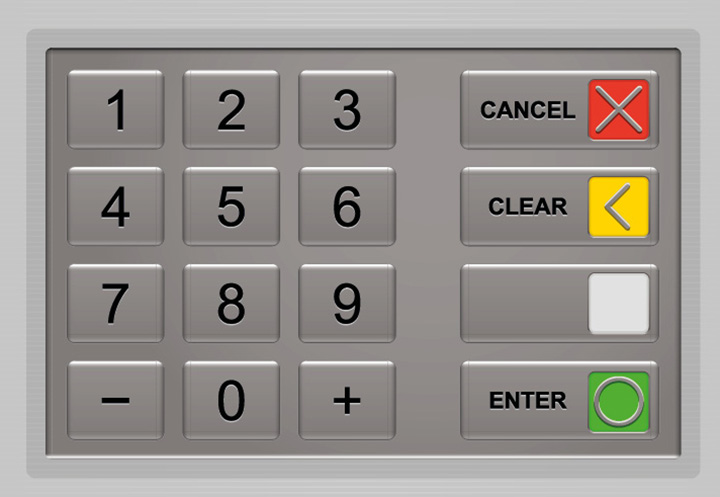 لوحة مفاتيح فعلية غالباً ما توجد في أجهزة ATM القديمة
